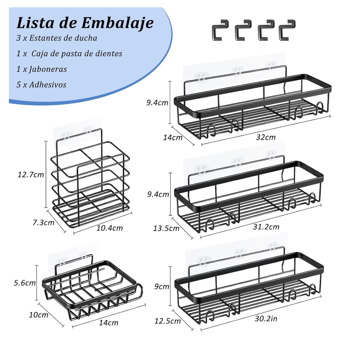 Miniatura 3 de Esquinero baño 5pcs Organizador Adhesivo